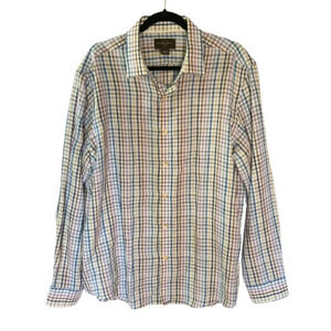 Black Brown‎ 1826 Pastel Plaid Linen Button-front Long Sleeve Men's Shirt, XL